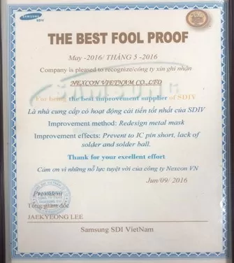 Giấy chứng nhận Fool Proof tốt nhất May.2016